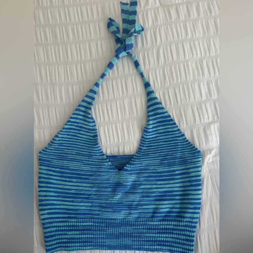 SHEIN Blue Striped Knit Halter Top